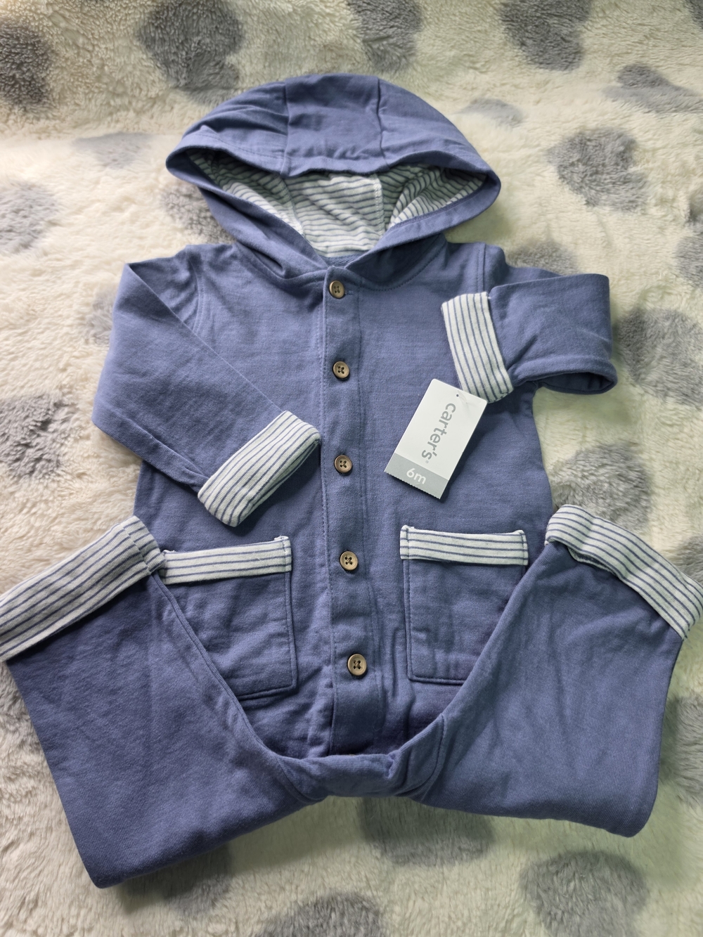 Carter's Blue Hooded Baby One-Piece Romper